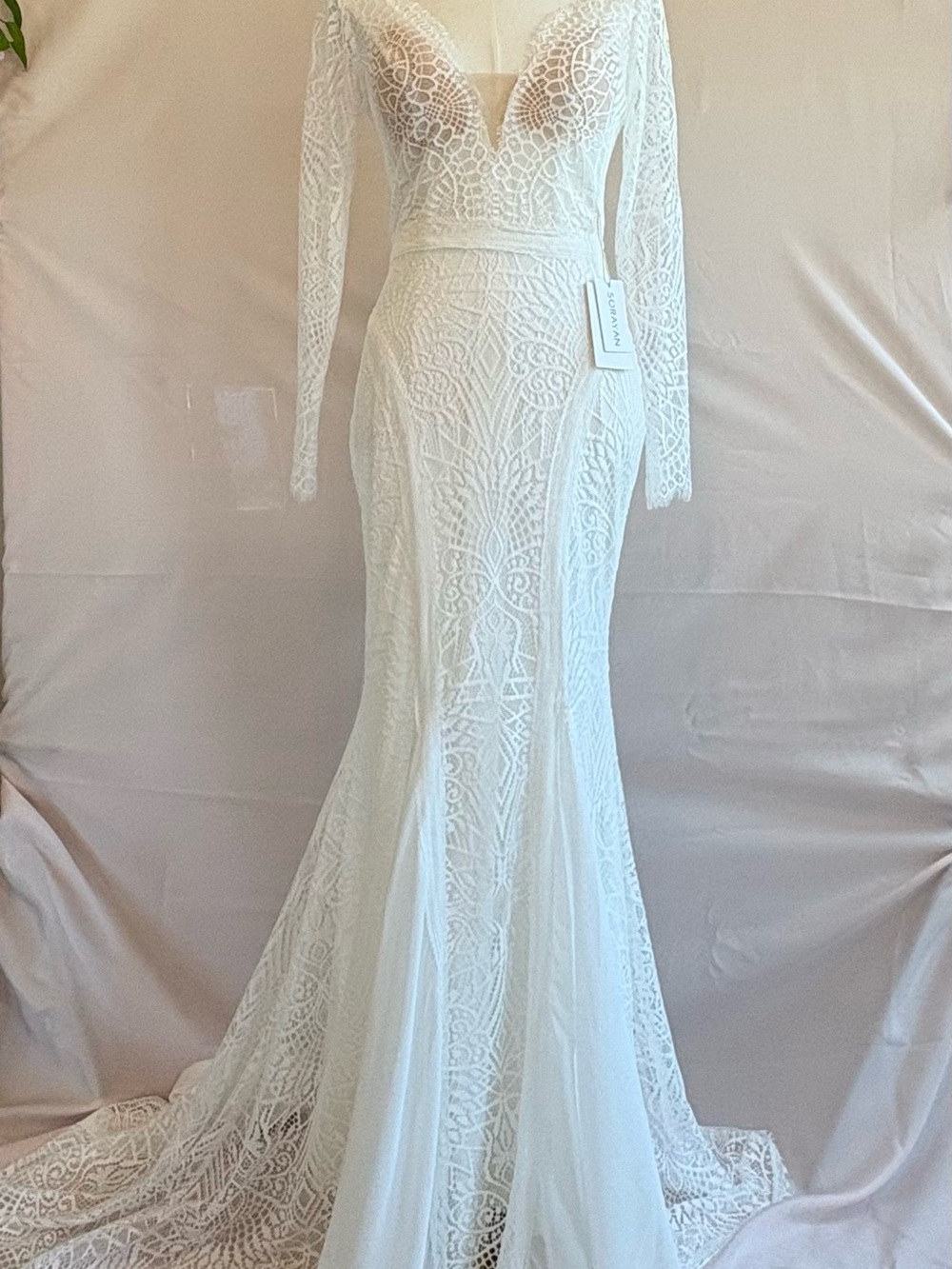 Ivory Long-Sleeve Lace Mermaid Wedding Gown
